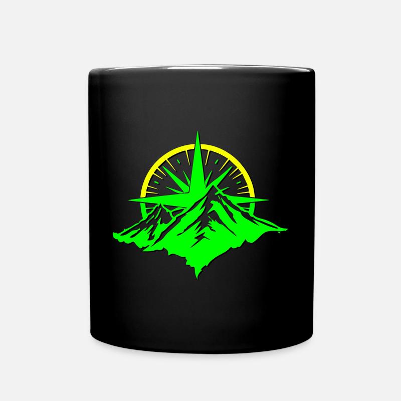 Boussole avec silhouette de montagne - Mug uni - noir