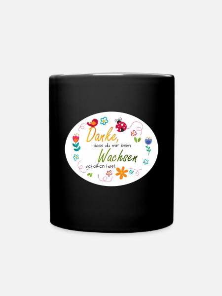 Spruch Kita-Abschied - Danke - bunte Blumen - Tasse einfarbig - Schwarz