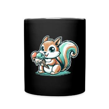 Niedliches Cartoon-Eichhörnchen mit Eiscreme - Tasse einfarbig - Schwarz - Vorne