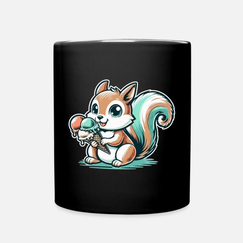 Niedliches Cartoon-Eichhörnchen mit Eiscreme - Tasse einfarbig - Schwarz