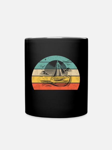 Sailing sunset on water - Full Colour Mug - black