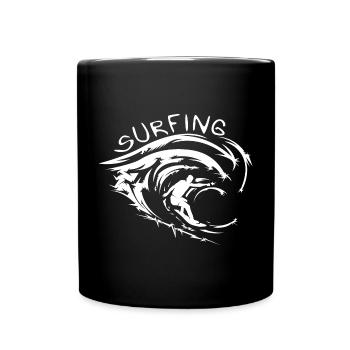 Surfer Wellen Meer Ozean Wasser Surfen Symbol Logo - Tasse einfarbig - Schwarz - Vorne