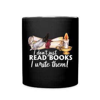 Geschenk Autor Schriftrolle mit Kerze und Feder - Tasse einfarbig - Schwarz - Vorne