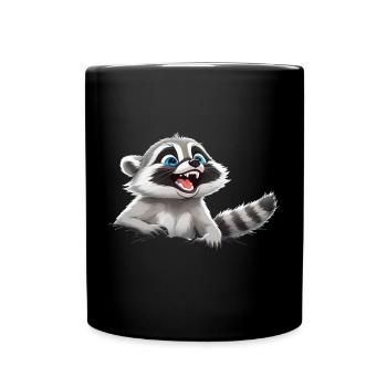 Lustiger Waschbär - Tasse einfarbig - Schwarz - Vorne