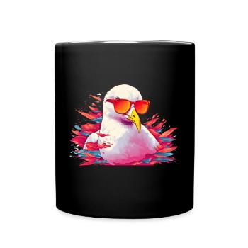 Pink seagull with sunglasses - Full Colour Mug - black - Front