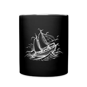 Segelschiff Zeichnung - Tasse einfarbig - Schwarz - Vorne