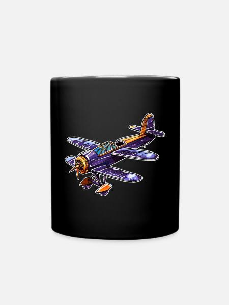 Propellerflugzeug Comic Look - Tasse einfarbig - Schwarz