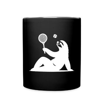 Faultier Tennis Tennisspieler Ball Horn Silhouette - Tasse einfarbig - Schwarz - Vorne