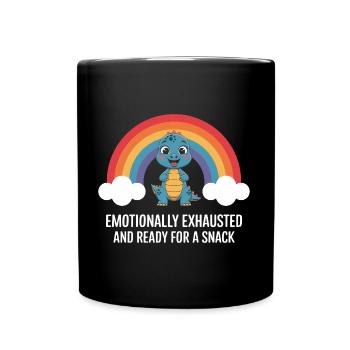 Emotionaler Dinosaurier Regenbogen Snack - Tasse einfarbig - Schwarz - Vorne