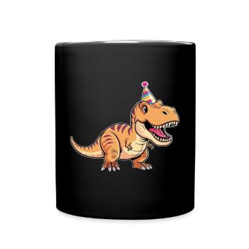 T-Rex Party Dino mit Partyhut - Tasse einfarbig - Schwarz - Vorne