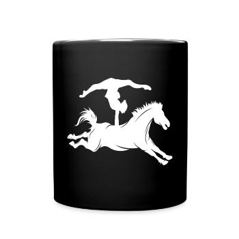 Minimalistische Pferd Reiten Silhouette Voltigiere - Tasse einfarbig - Schwarz - Vorne