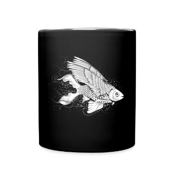 Imaginative fish with wings - Full Colour Mug - black - Front