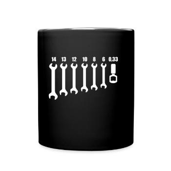 Schraubenschlüssel und Flaschenöffner - Geschenk - Tasse einfarbig - Schwarz - Vorne