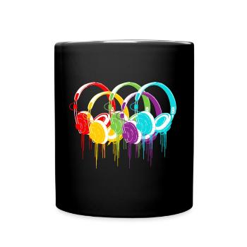 Bunte Kopfhörer - Tasse einfarbig - Schwarz - Vorne