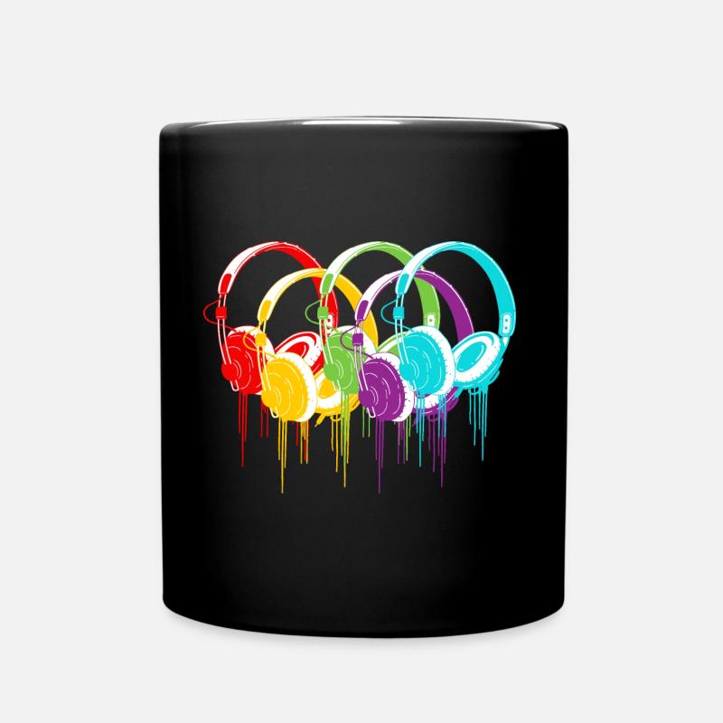 Bunte Kopfhörer - Tasse einfarbig - Schwarz