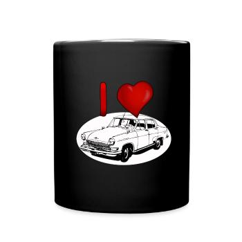 Herzliebe für Oldtimer Wolga M21 - Tasse einfarbig - Schwarz - Vorne