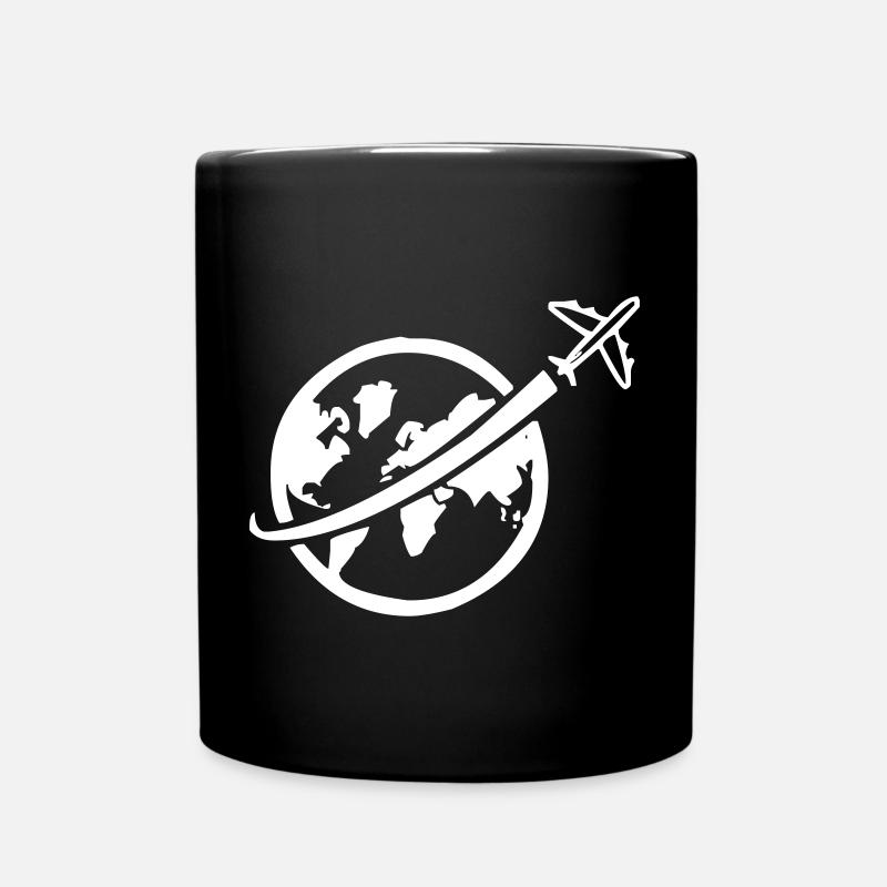 Flugzeug mit Weltkugel - Tasse einfarbig - Schwarz