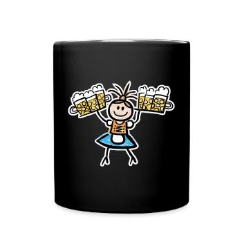 Kellnerin im Dirndl mit Biertablett - Tasse einfarbig - Schwarz - Vorne