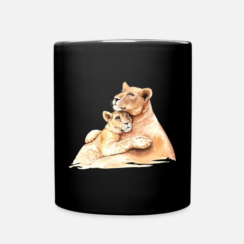 Aimer les lions - maman et enfant s’embrassent - Mug uni - noir