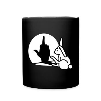 Kaninchen Schatten Hand FUCK OFF Mittelfinger Hase - Tasse einfarbig - Schwarz - Vorne