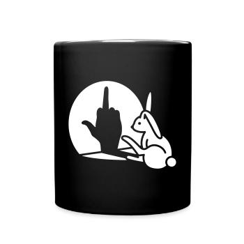 Lustige Kaninchen schatten Hand Mittelfinger ficken ab - Tasse einfarbig - Schwarz - Vorne