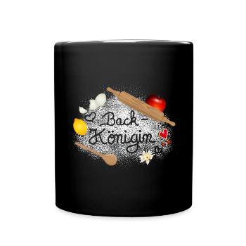 Mehl und Back Zutaten mit Schriftzug Back Königin - Tasse einfarbig - Schwarz - Vorne