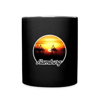 Hamburg Hafen Sonnenuntergang - Tasse einfarbig - Schwarz - Vorne