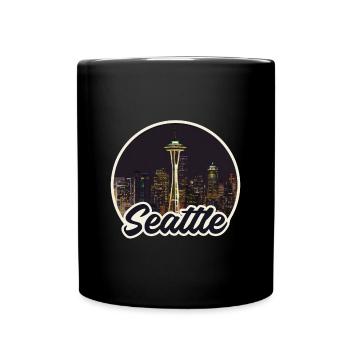 Seattle Skyline Nacht-Logo Space Needle - Tasse einfarbig - Schwarz - Vorne
