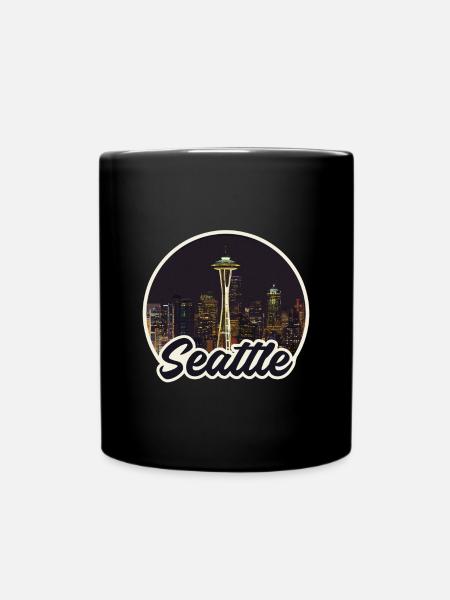 Seattle Skyline Nacht-Logo Space Needle - Tasse einfarbig - Schwarz