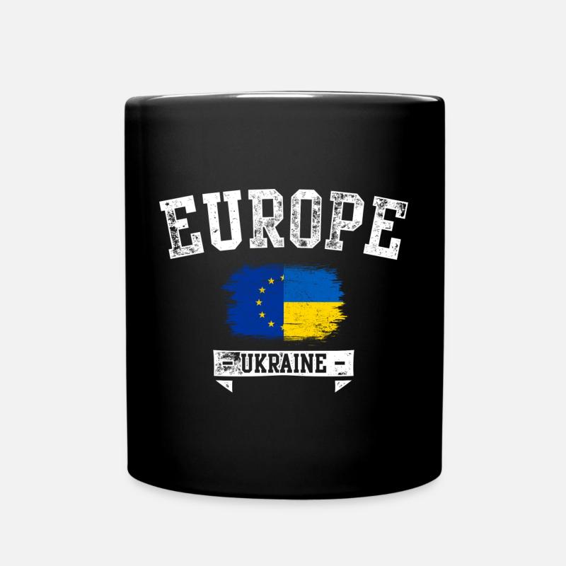 Emblème du drapeau du pinceau Europe Ukraine - Mug uni - noir