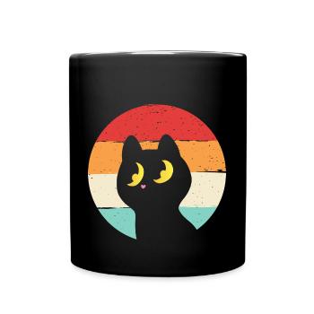 Katze Retro - Tasse einfarbig - Schwarz - Vorne