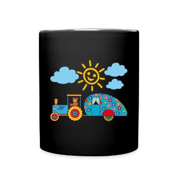Teddy tire un camping-car coloré avec tracteur - Mug uni - noir - Devant