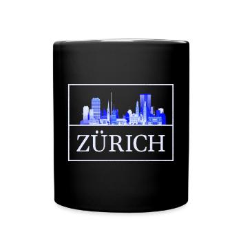 Silhouette bleue de Zurich Skyline - Mug uni - noir - Devant