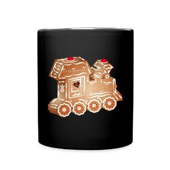 verzierte Lebkuchen Lokomotive für Weihnachten - Tasse einfarbig - Schwarz - Vorne