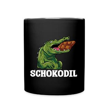 Schokodil Alligator Krokodil Echse Raubtier Reptil - Tasse einfarbig - Schwarz - Vorne