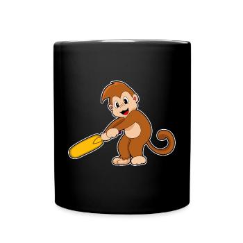 Affe Cricket Cricketschläger - Tasse einfarbig - Schwarz - Vorne