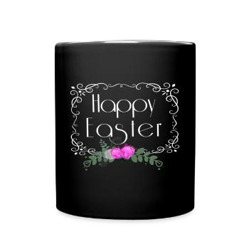 Happy Easter Blumen Oster Schriftzug - Tasse einfarbig - Schwarz - Vorne