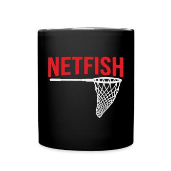 Funny fishing, Netfish, perody fishing design - Full Colour Mug - black - Front
