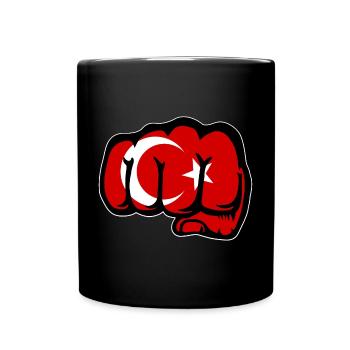 Drapeau de la Turquie main poing - Mug uni - noir - Devant