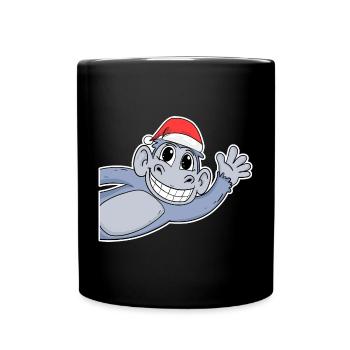 Affe Weihnachten - Tasse einfarbig - Schwarz - Vorne