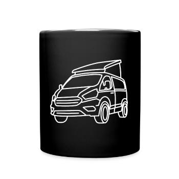 Campingbus mit Aufstelldach - Weiße Kontur - Tasse einfarbig - Schwarz - Vorne