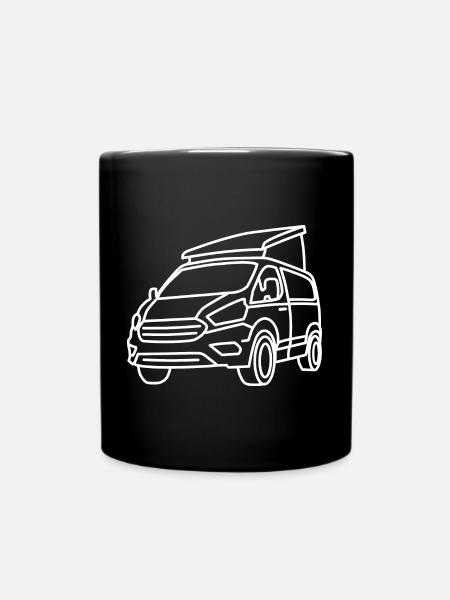 Camping-car avec toit relevable - Contour blanc - Mug uni - noir