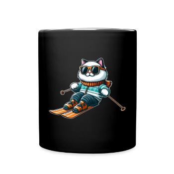 Ragdoll Katze beim Skifahren - Winterfreuden - Tasse einfarbig - Schwarz - Vorne