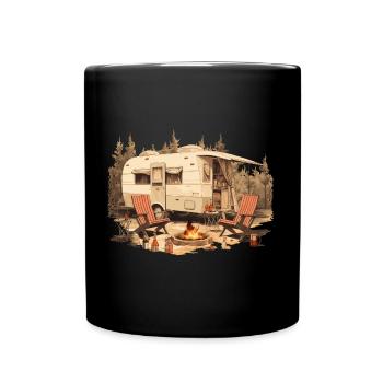 Camping Natur Wein Lagerfeuer - Die Alpen Designer - Tasse einfarbig - Schwarz - Vorne