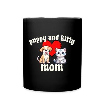 Kids Puppy And Kitty Mom - Full Colour Mug - black - Front