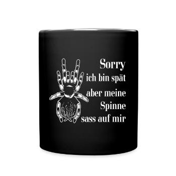 Meine Spinne saß auf mir - lustiges Spinnendesign - Tasse einfarbig - Schwarz - Vorne