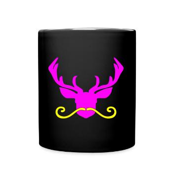 Hirsch in pink mit gelbem Bart - Tasse einfarbig - Schwarz - Vorne