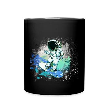 graffiti, planche à roulettes, peinture, astronaute - Mug uni - noir - Devant