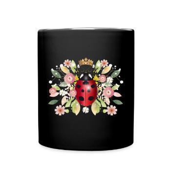 coccinelle rougeoyante avec couronne et fleurs - Mug uni - noir - Devant
