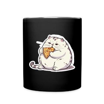 Dicke runde Katze hat nur an Pizza interesse - Tasse einfarbig - Schwarz - Vorne